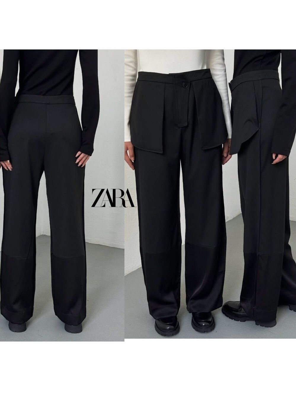 Zara Inside Out Tailored Trouser Dress Pants High Waisted Straight Leg Black XL